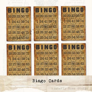 Folha de colagem de cartões de bingo vintage Download digital instantâneo