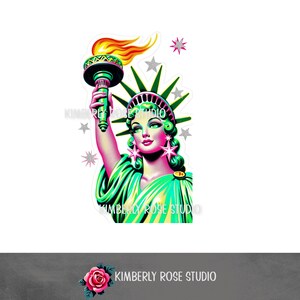 Clip Art de Estátua da Liberdade em neon retrô/Clip Art de 4 de julho/Retrô de 4 de julho/Kitsch de 4 de julho