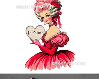 Marie Antoinette Valentine Clip Art: "Je t'aime" (Digital Download)