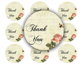 Shabby Bee Thank You 2 Inch Rounds Instant Digital Download/Stickers/Tags/Cupcake Toppers