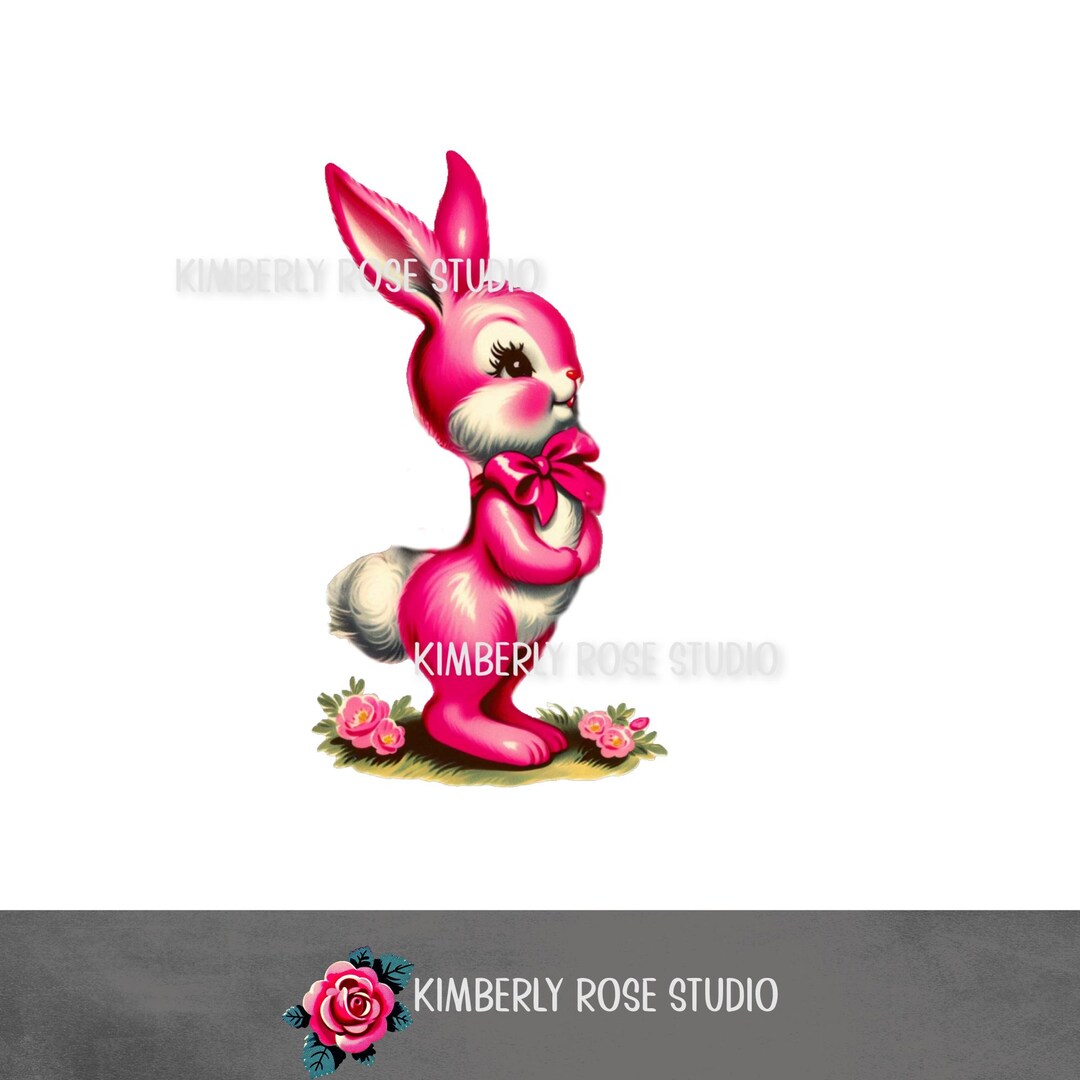 Pink Easter Bunny Kitsch Clip Art /shabby Easter Png/easter Clip Art - Etsy