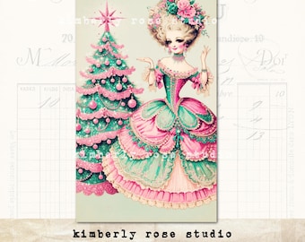 Marie Antoinette Pink Shabby Glitter Christmas Collage for Cards/Tags/Labels/Junk Journal No3