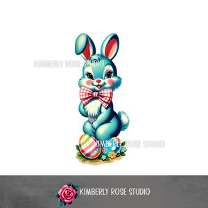 Blue Standing Easter Bunny Kitsch Clip Art /Shabby Easter PNG/Easter Clip Art