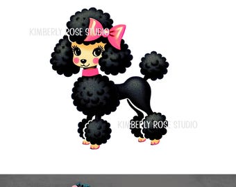Retro Kitsch Pretty Black Poodle Clip Art /Poodle PNG
