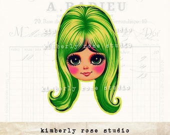 Mod Girl Clip Art: Lime Green Hair PNG Image (Digital Download)