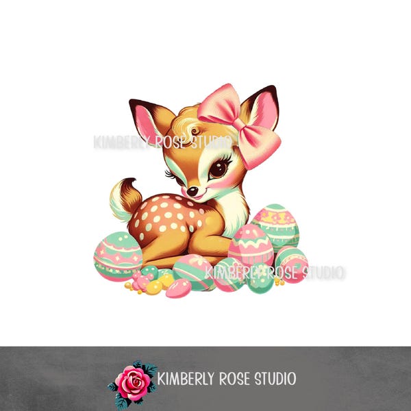 Easter Deer Clip Art: Jellybean Eggs, Shabby Kitsch PNG