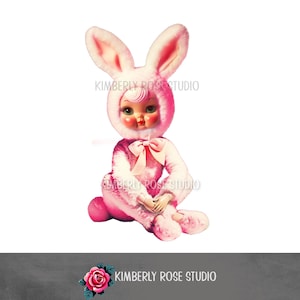 Pink Bunny Knee Hugger Doll Kitschy Clip Art /Easter PNG/Easter Clip Art