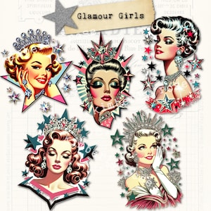 Adornos Campy Glamour Girl para collage/Diario basura/Cortes quisquillosos/Imágenes png/Clip Art