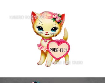 Vintage Kitten Valentine's Day Clip Art (PNG Image)