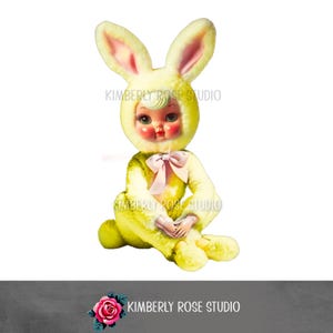 Bunny Yellow Knee Hugger Doll Kitschy Clip Art /Easter PNG/Easter Clip Art