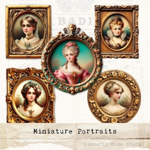19th Century Woman Miniature Portraits Clip Art Pack/Doll House Miniature Printables