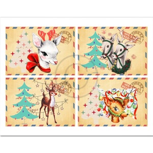 Noël atomique Retro Deer Air Mail-Digital Collage Sheet-téléchargement numérique instantané