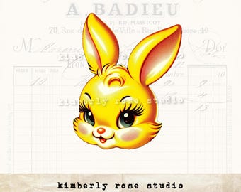 Retro Yellow Bunny Clip Art: Kitsch Easter PNG (Digital Download)