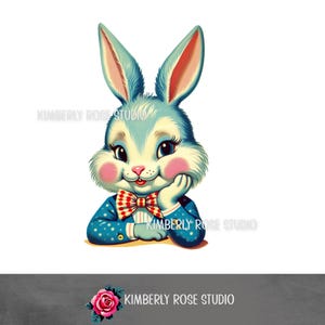 Blue Peter Cottontail Easter Bunny Kitsch Clip Art /Shabby Easter PNG/Easter Clip Art