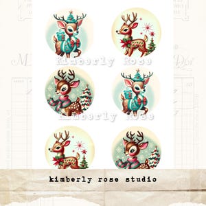 Ornement de renne de Noël kitsch rétro scintillant découpé avec des matrices Clip Art pour collage/journal indésirable/découpes difficiles/Clip art de Noël n° 1/Kitschmas