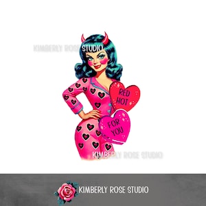 Imagen prediseñada del día de San Valentín de Kitsch Devil Girl "Red Hot For You" PNG/Imagen prediseñada del día de San Valentín