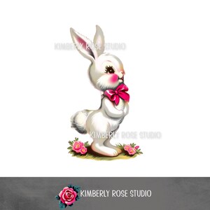 White Easter Bunny Kitsch Clip Art /Shabby Easter PNG/Easter Clip Art