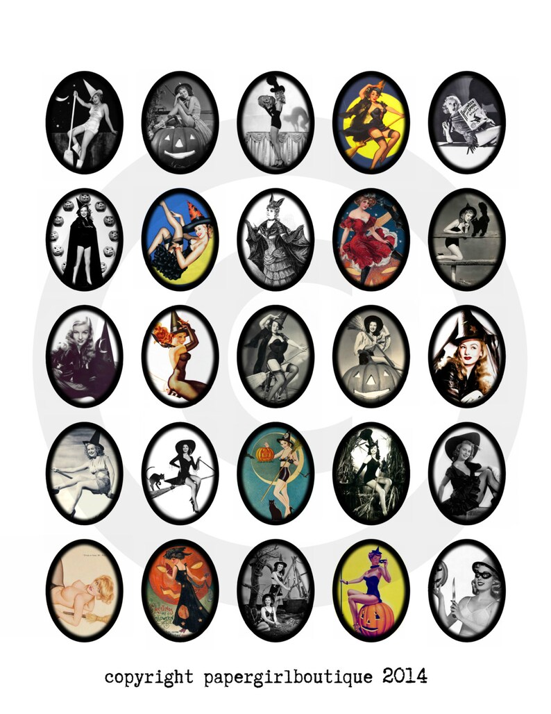 Vintage Witches Pin Up Witches 30x40mm Ovals ....Instant Digital Download Collage Sheet