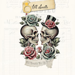 "Totenkopf-Hochzeit ""Till Death Do Us Part"" PNG Bild/Hochzeits-Clip Art No 2."