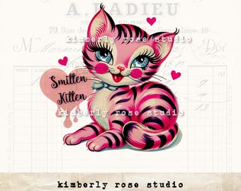 Retro Kitten Valentine's Day Clip Art (PNG)