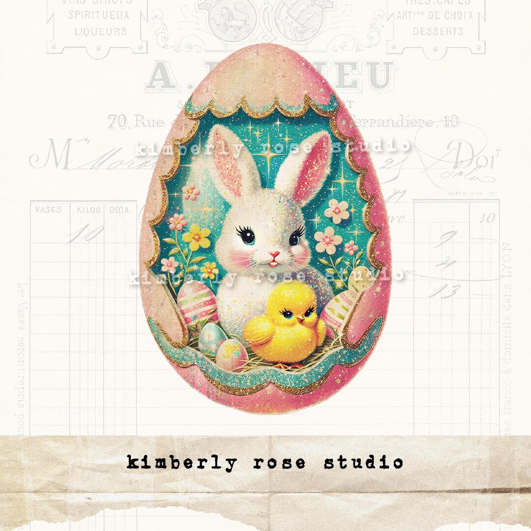 Kitsch Easter Egg Diorama Clip Art: Bunny & Chick PNG (digital Download ...