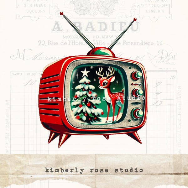 Retro Rudolph TV Clip Art: Kitschmas PNG Image (Digital Download)