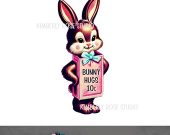 Retro Easter Bunny Clip Art: Kitsch Bunny Hugs PNG (Digital Download)