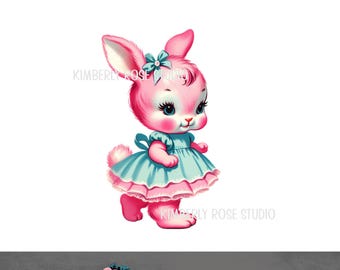 Retro Pink Bunny Clip Art: Kitsch Easter PNG (Digital Download)