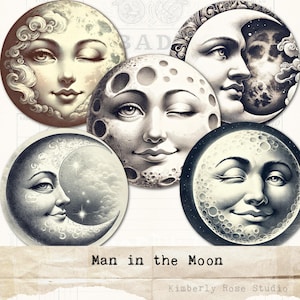 Hombre antiguo en la luna Clip Art Pack/PNG Lunas
