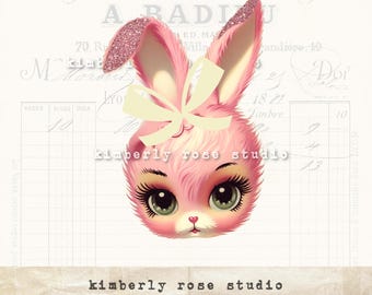 Pink Bunny Clip Art: Retro Kitsch Easter PNG (Digital Download)