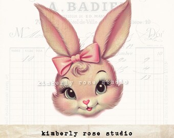 Retro Pink Bunny Clip Art: Kitsch Easter PNG (Digital Download)