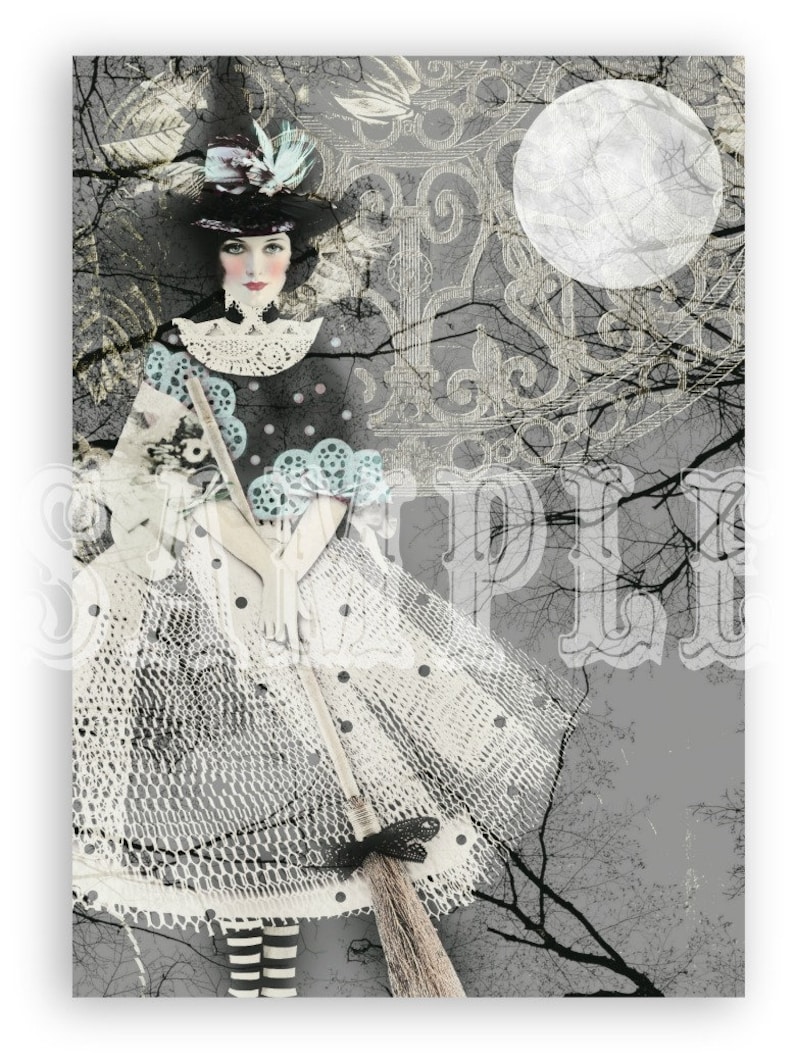 Tags Witches Garden Victorian Witch Digital Art Collage Print Instant Digital Download Cards Scrapbooking #2 Journal