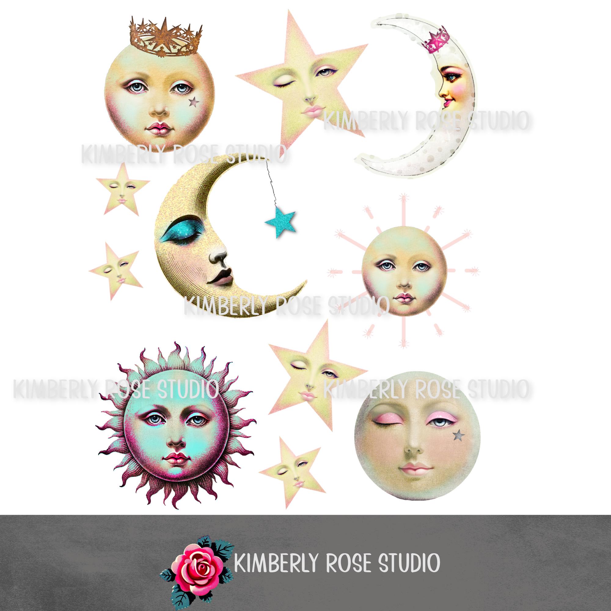 Moon, Sun and Stars Clip Art Images/ Fussy Cuts/Moon Face Clip Art