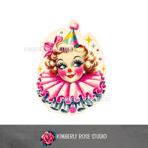Clip art de payaso de fiesta kitsch retro con confeti brillante/cortes delicados/imagen PNG/clip art de cumpleaños n.° 4