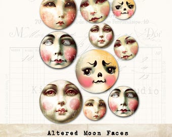 Altered Moon Faces Clip Art Images PNG /Moon Fussy Cuts/Halloween Clip Art/Moon Face Clip Art