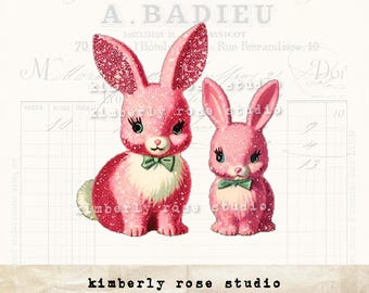 Retro Pink Bunny Clip Art: Kitsch Easter PNG (Digital Download)
