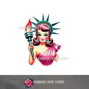 Clip Art retrô da Estátua da Liberdade/Clip Art de 4 de julho/Retrô de 4 de julho/Kitsch de 4 de julho