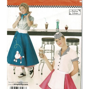 Simplicity 3847 naaipatroon, retro dinerkostuum uit de jaren 50, poedelrok en serveerstersoutfit, Andrea Schewe, maten 14-22, ongebruikt