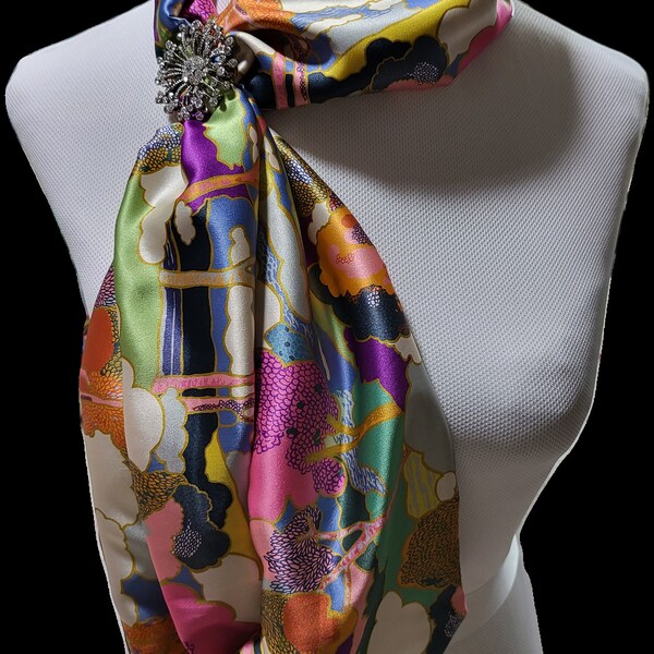 Infinity Silk Scarf~Liberty of London 100% silk~Prospect Road ~Satin Charmuese