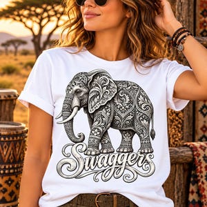 Elephant Art PNG: Elephant Swagger Elephant Lover png Boho Wildlife Design Funny Animal Art (Digital Download)