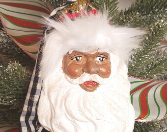 Black Santa Ornament, Black Santa Head Ornament, African American Christmas Decorations  Black Santa Claus Ornament