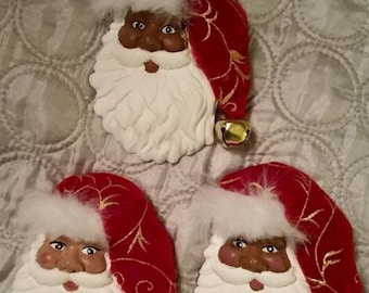 African American Santa Ornaments set of 3