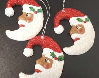 Black Santa Ornament set of 3 African American Santa Ornament set 3 Black Santa Claus Ornament