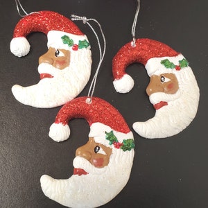 Black Santa Ornament Set: Hand-Painted Moon Ornaments