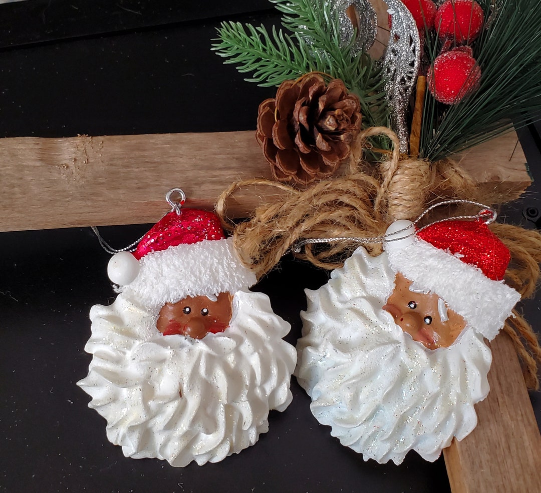 Set of 2 Black Santa Ornaments 2 african American Santa Ornaments 2
