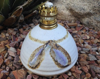 Stoneware Oil Lamp, Kerosene Lamp, Pottery Lamp, Vase, Pottery Oil Lamp, Outdoor Oil Lamp, Native American Oil Lamp, Neutral Decor, Feather