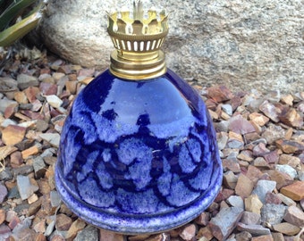 Stoneware Oil Lamp, Kerosene Lamp, Pottery Lamp, Vase, Pottery Oil Lamp, Handmade Oil Lamp, Cobalt Blue Scroll Oil Lamp, Stoneware Pottery