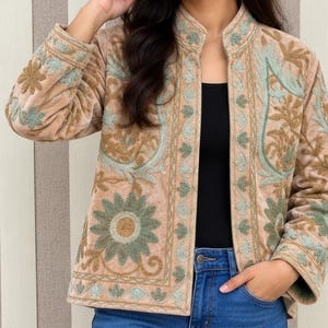 Suzani Velvet Embroidered Jacket – Handmade Indian Boho Coat, Vintage Style Festival Jacket, Women’s Ethnic Embroidered Outerwear MG82