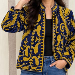 Suzani Velvet Embroidered Jacket – Handmade Indian Boho Coat, Vintage Style Festival Jacket, Women’s Ethnic Embroidered Outerwear MG75