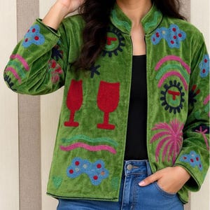 Suzani Velvet Embroidered Jacket – Handmade Indian Boho Coat, Vintage Style Festival Jacket, Women’s Ethnic Embroidered Outerwear MG80